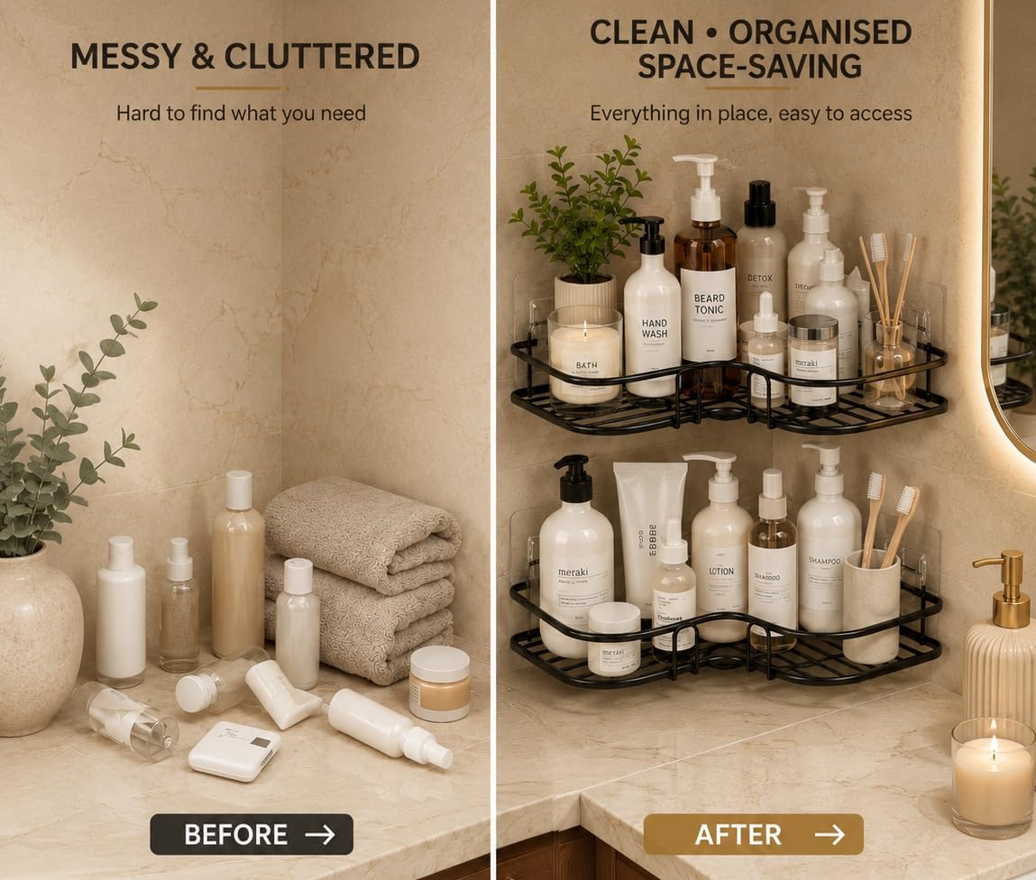 Sleek No-Drill Corner Shelf Set