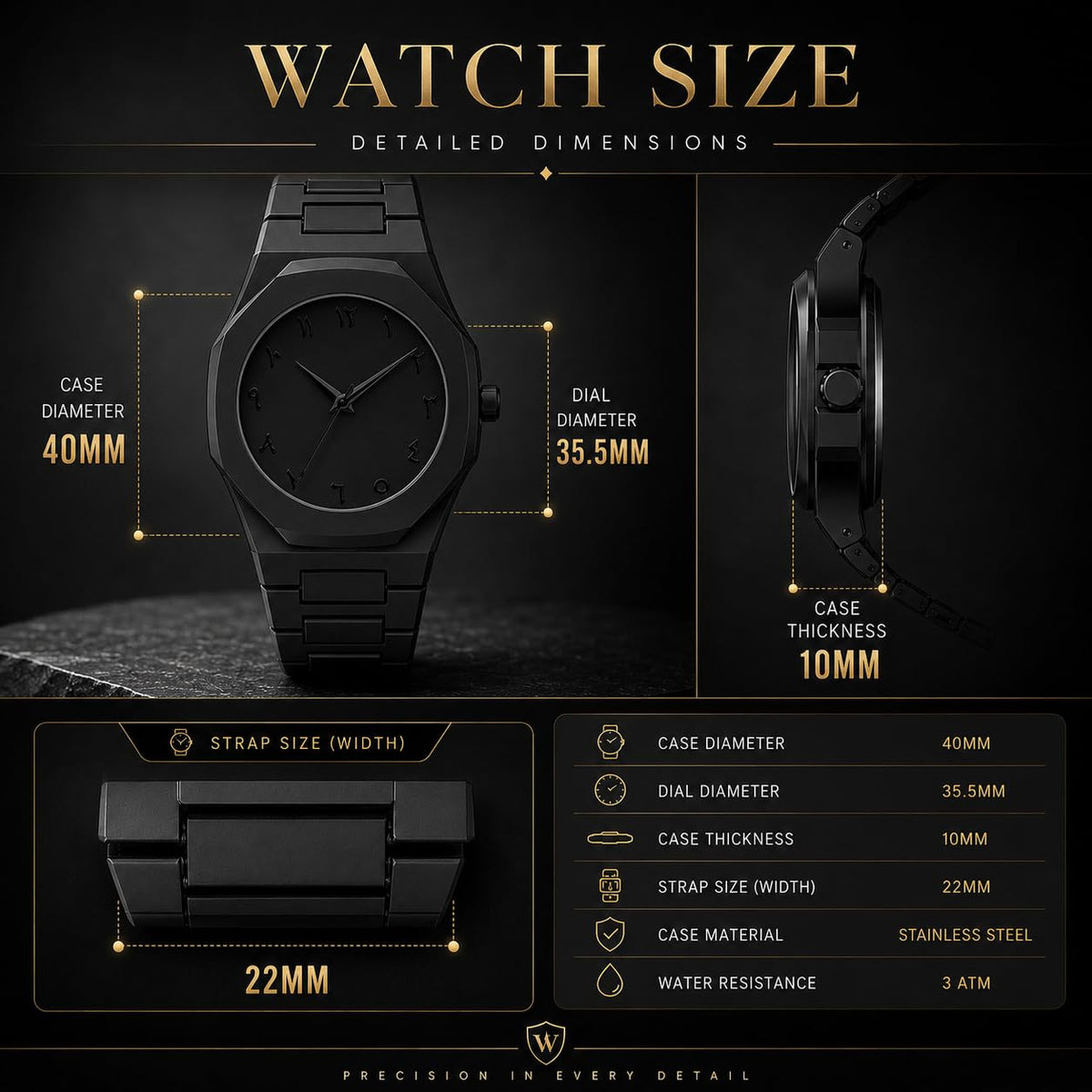 Premium Black Arabic Dial Watch for Men and Boys