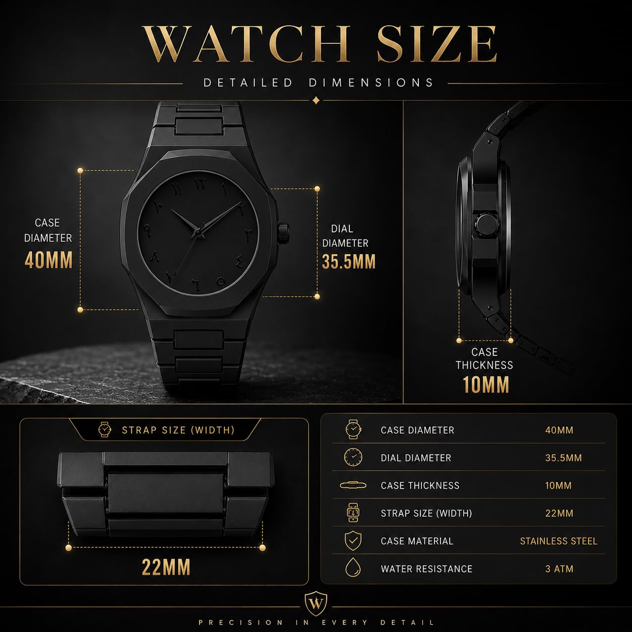 Premium Black Arabic Dial Watch for Men and Boys
