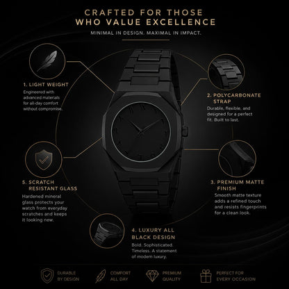 Premium Black Arabic Dial Watch for Men and Boys