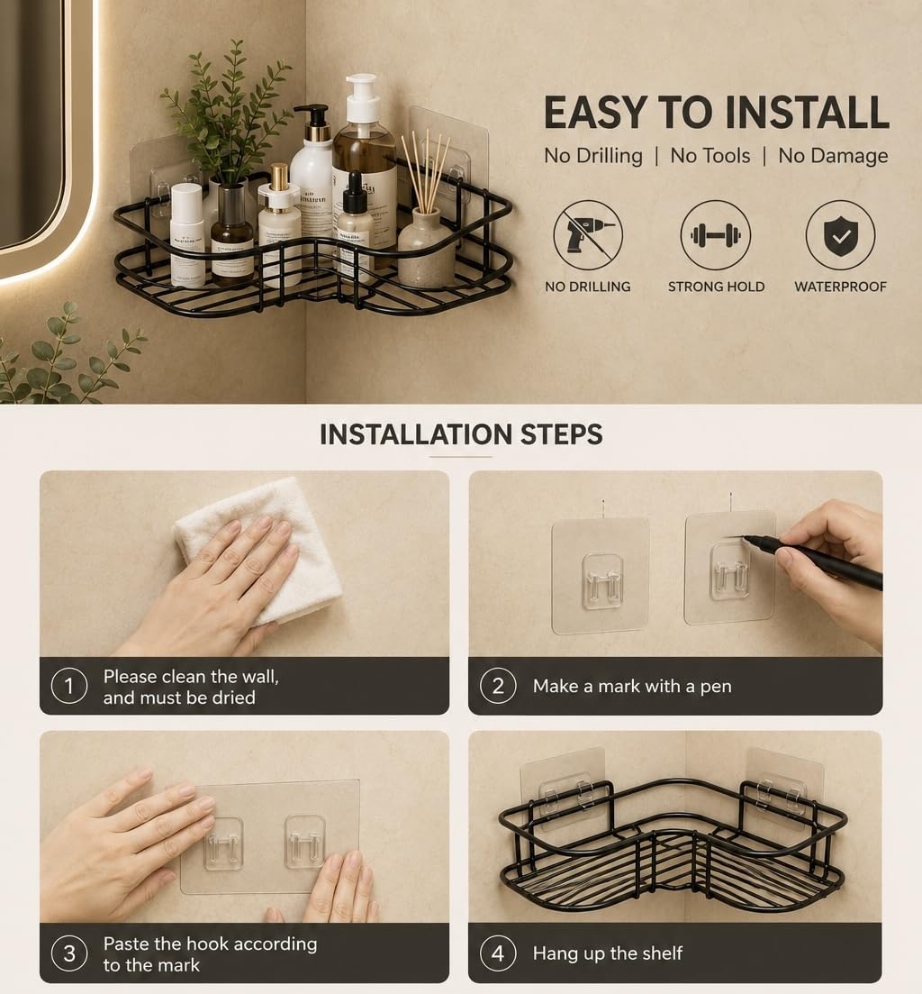 Sleek No-Drill Corner Shelf Set