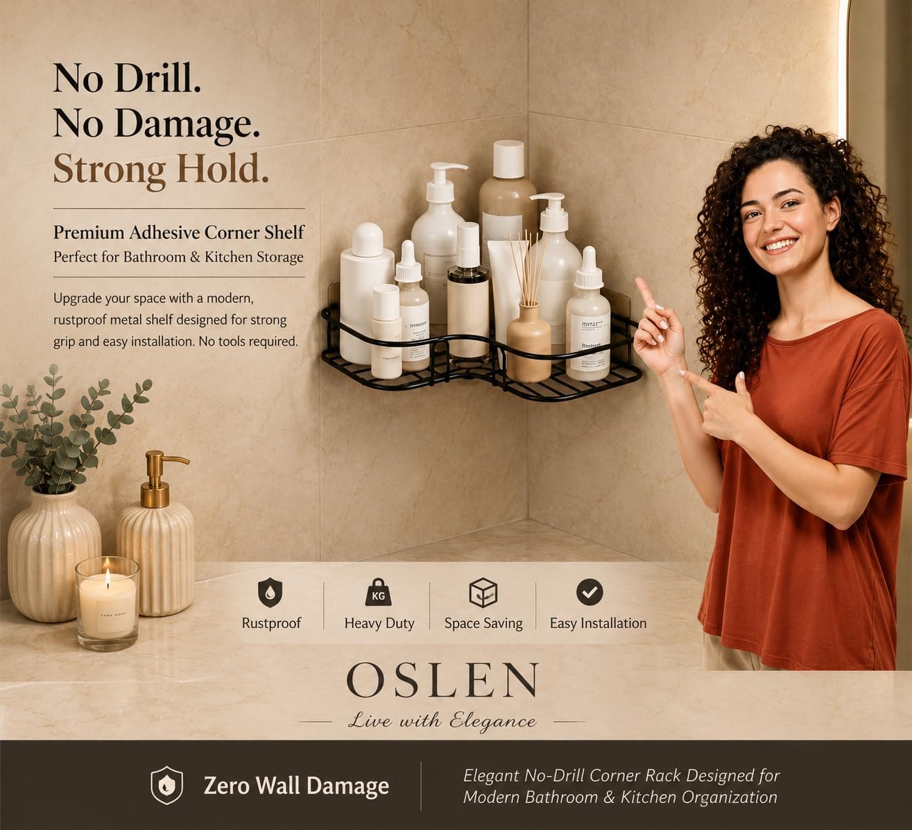 Sleek No-Drill Corner Shelf Set