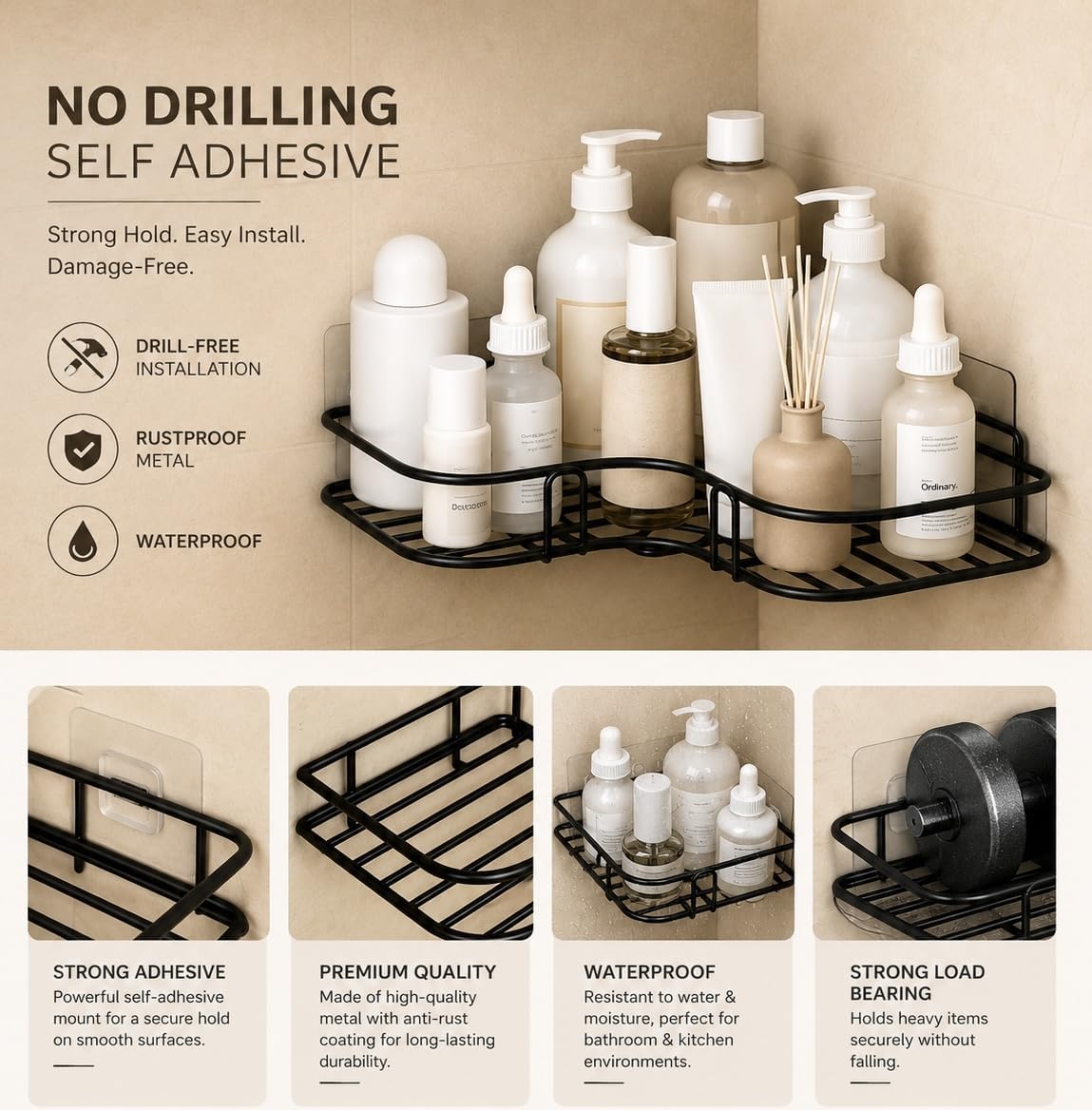 Sleek No-Drill Corner Shelf Set