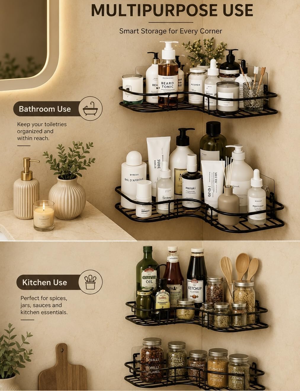 Sleek No-Drill Corner Shelf Set